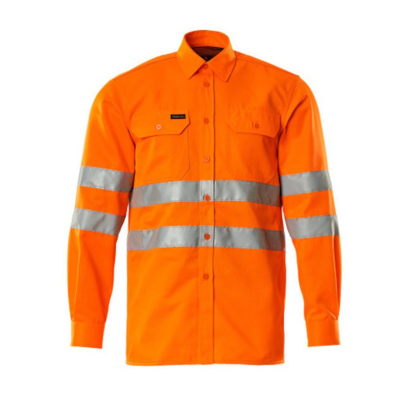 MASCOT Shirt | 06004 High-Vis Orange Long Sleeve Shirt with Reflective Tape and in Poly/Cotton Blend