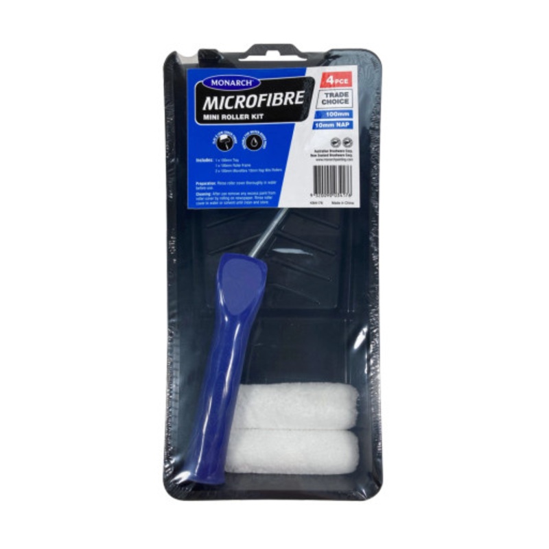 MONARCH Paint Kit | 100mm/10mm Nap Microfibre MINI Roller Paint Kit 4 Pieces