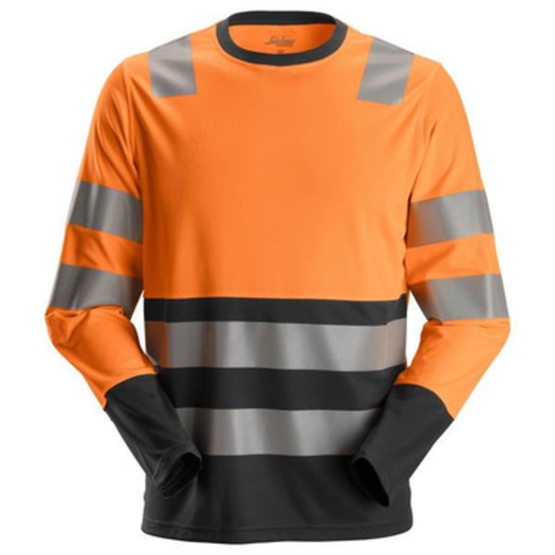 SNICKERS T-Shirt | 2433 High Vis Orange / Steel Grey Long Sleeve T-Shirt in Reflective Tape Polyester-SALE