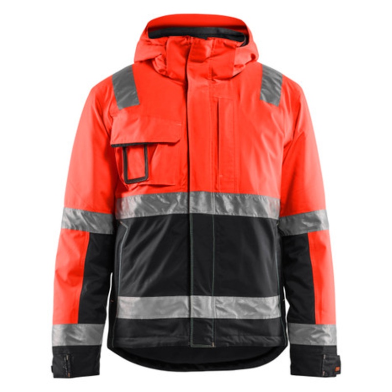 BLAKLADER Jacket | 4870 Mens High Vis Red / Black Full Zip Winter Jacket in Reflective Tape Polyester Waterproof