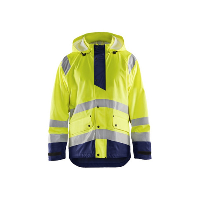 BLAKLADER Rain Jacket | 4323 High Vis Yellow / Navy Blue Craftsman Rain Jacket with Reflective Tape Polyester Waterproof