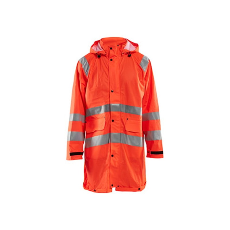 BLAKLADER Rain Jacket | 4324 High Vis Orange Long Length Rain Jacket with Reflective Tape Polyester Waterproof