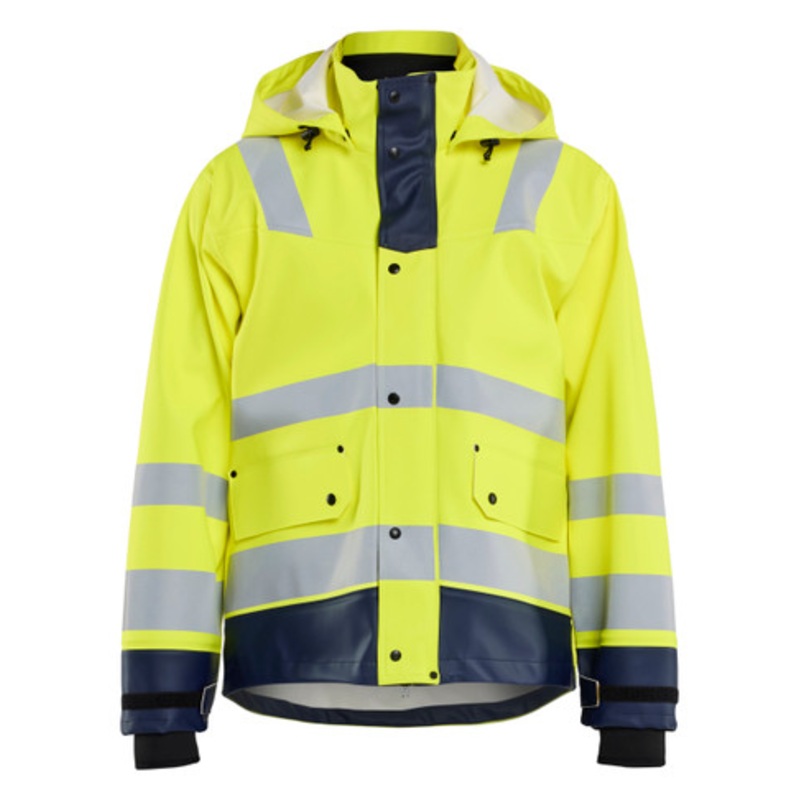 BLAKLADER Rain Jacket | 4327 High Vis Yellow / Navy Blue Craftsman Rain Jacket with Reflective Tape LEVEL 3 Waterproof