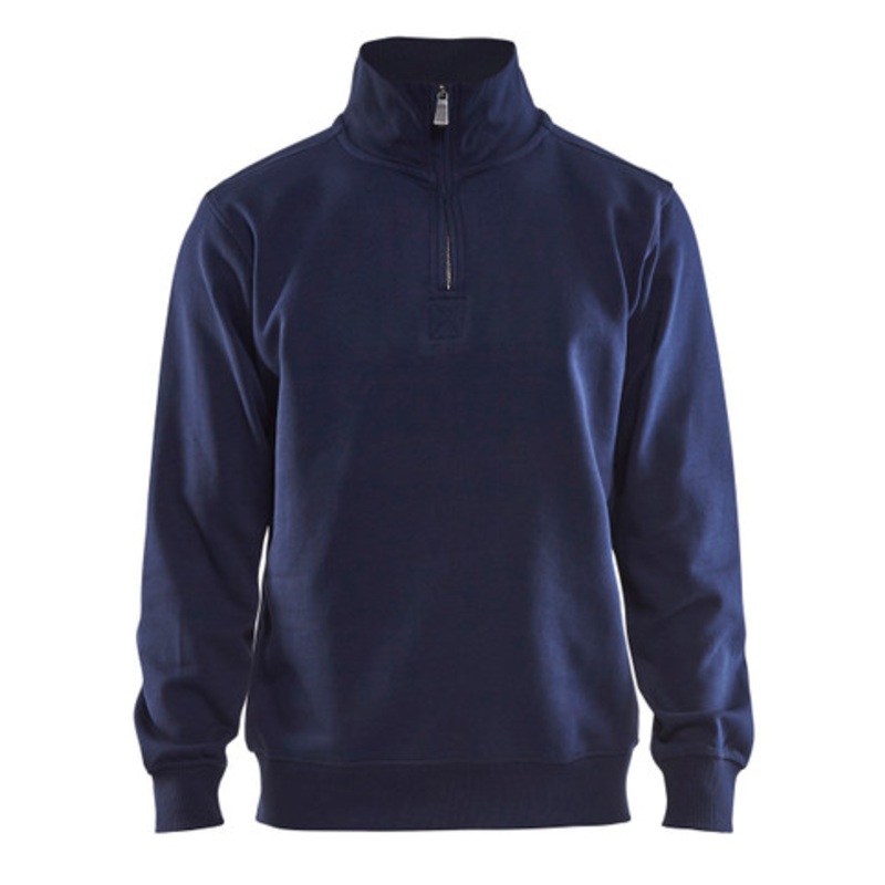BLAKLADER Sweater | 3365 Mens Navy Blue 1/4 Zip Collared Sweater in Cotton