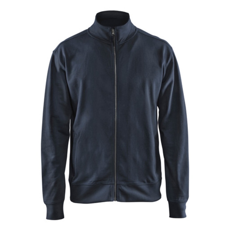 BLAKLADER Sweater Jacket | 3371 Mens Dark Navy Blue Full Zip Collared Sweater Jacket in Cotton