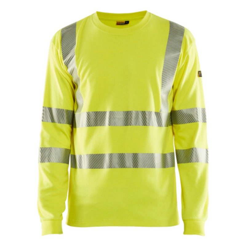 BLAKLADER T-Shirt  | 3481  High Vis Yellow Anti-Flame Long Sleeve T-Shirt with Reflective Tape Multinorm
