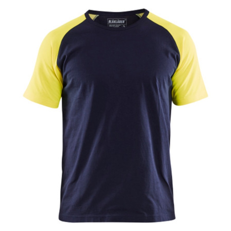 BLAKLADER T-Shirt  | 3515  Navy Blue / High Vis Yellow Work T-Shirt in Cotton