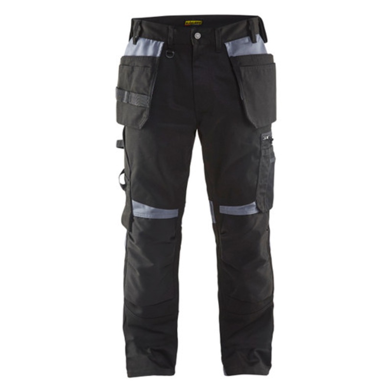 BLAKLADER Trousers | 1555 Craftsman Black / Grey Trousers with Kneepad Pockets and Holster Pockets Cotton