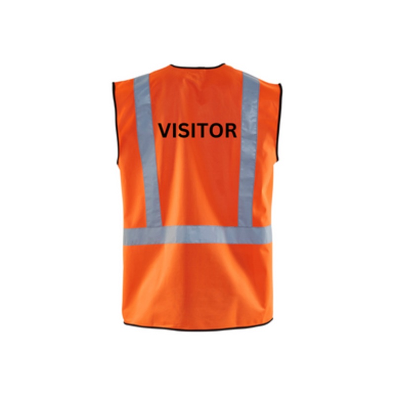 BLAKLADER Vest | 3029 High Vis Orange Safety Vest with Reflective Tape + VISITOR Print