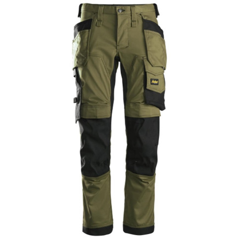 SNICKERS Trousers | 6241 Khaki Green AllroundWork Trousers with Kneepad Pockets and Holster Pockets in 2-Way Stretch