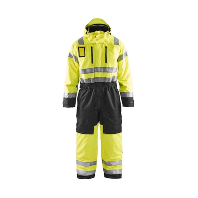 BLAKLADER Coveralls | 6763 Winter High Vis Yellow /Black Coveralls with Kneepad Pockets and Reflective Tape in Polyester