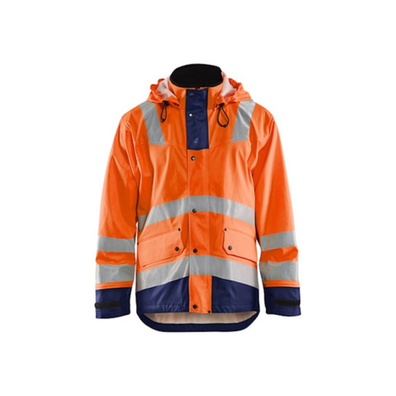 BLAKLADER Rain Jacket | 4302 High Vis Orange / Navy Blue Craftsman Rain Jacket with Reflective Tape Polyester Waterproof – SALE