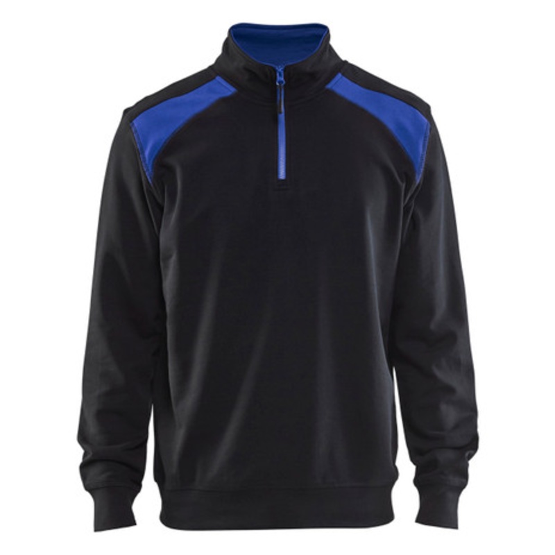 BLAKLADER Sweater | 3353 Black / Blue 1/4 Zip Jersey Sweater in Cotton