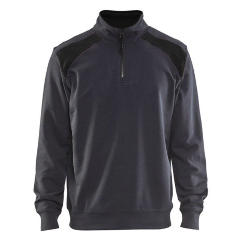 BLAKLADER Sweater | 3353  Mid Grey / Black 1/4 Zip Jersey Sweater in Cotton