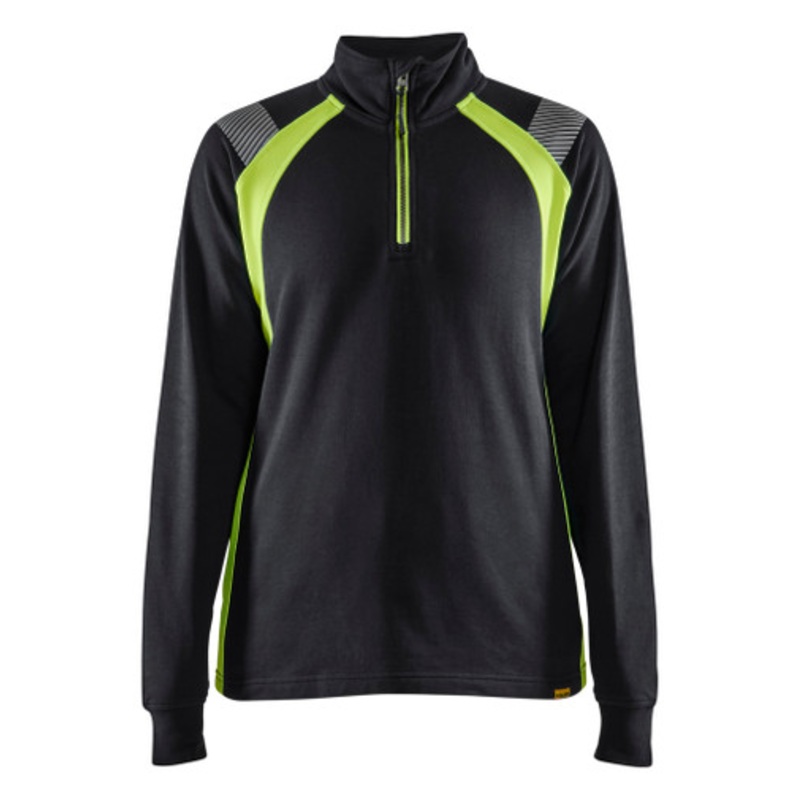 BLAKLADER Sweater | 3403 Womens Black / High Vis Yellow 1/4 Zip Pullover in Cotton