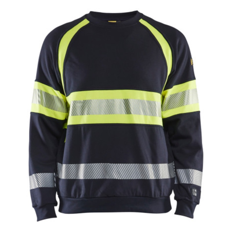 BLAKLADER Sweater | 3459  Navy Blue / High Vis Yellow Anti-Flame Sweater in Anti-Static Multinorm