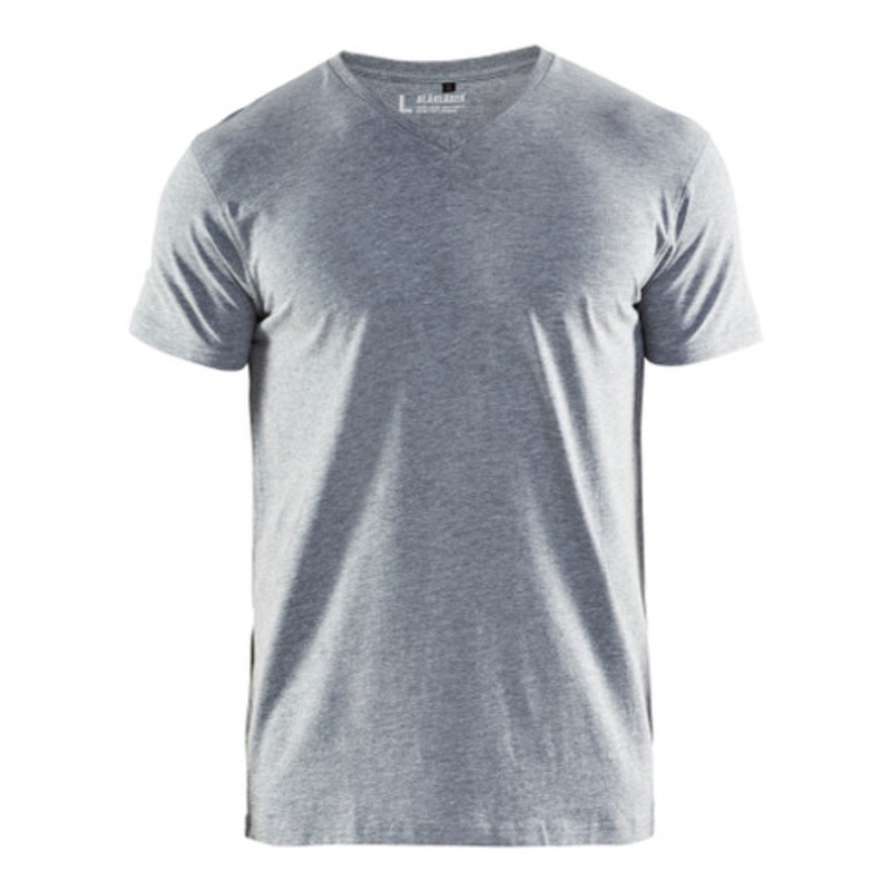 BLAKLADER T-Shirt  | 3360 Mens Grey Classic T-Shirt with V-Neck and with Cotton