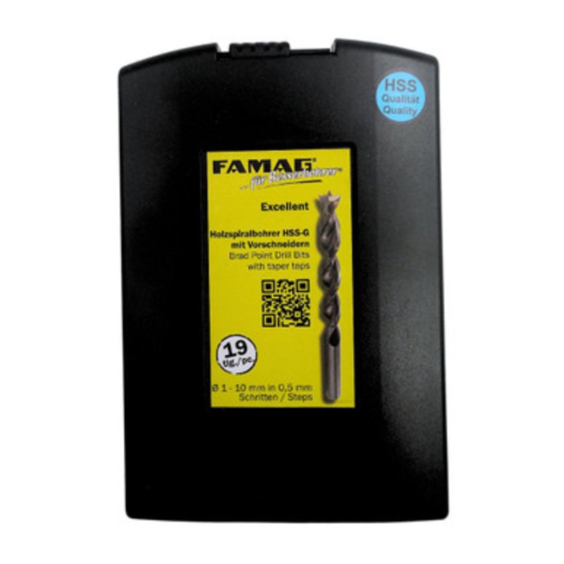 FAMAG Drill Bits | 1594 Brad Point Drill Bits Set  1 – 10 mm in 0.5 mm Increments in Solid Timber