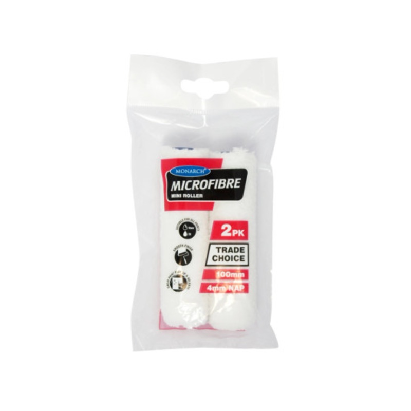 MONARCH Paint Roller | MINI 100mm Paint Roller 4mm Nap in 2 Pack in Microfibre