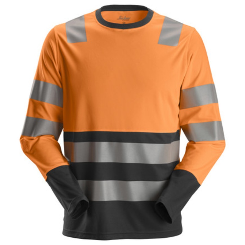 SNICKERS Shirt | 2433 High Vis Orange/Black Shirt with Reflective Tape and in Polyester