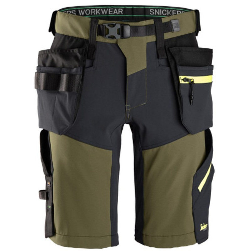 SNICKERS Shorts | 6140 Khaki Green FlexiWork Shorts with Holster Pockets and in 4-Way Stretch