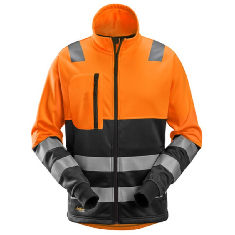 SNICKERS Sweater Jacket | 8035 High Vis Orange / Black Full Zip Allround Work Sweater Jacket with Reflective Tape Polyester