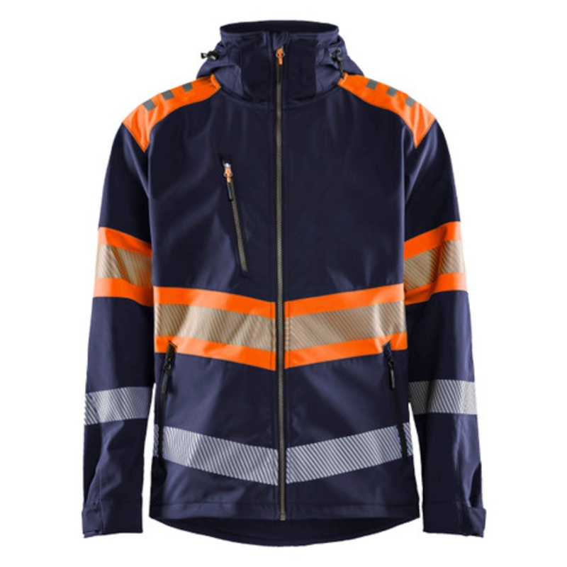 BLAKLADER Jacket | 4494 Navy Blue/High Vis Orange Jacket with Windproof and Waterproof in Softshell