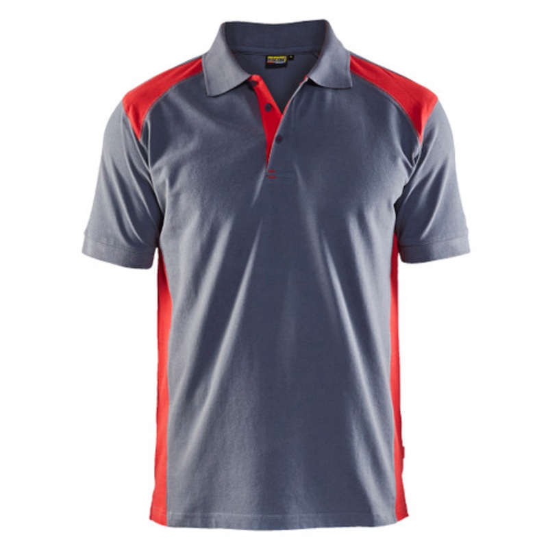 BLAKLADER Polo Shirt  | 3324 Grey / Red Polo Shirt in Cotton