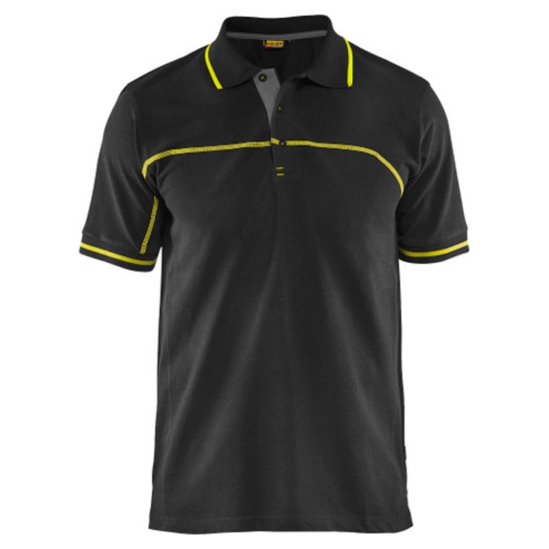 BLAKLADER Polo Shirt  | 3389 Mens Black / Yellow Polo Shirt with Durable Poly/Cotton Blend
