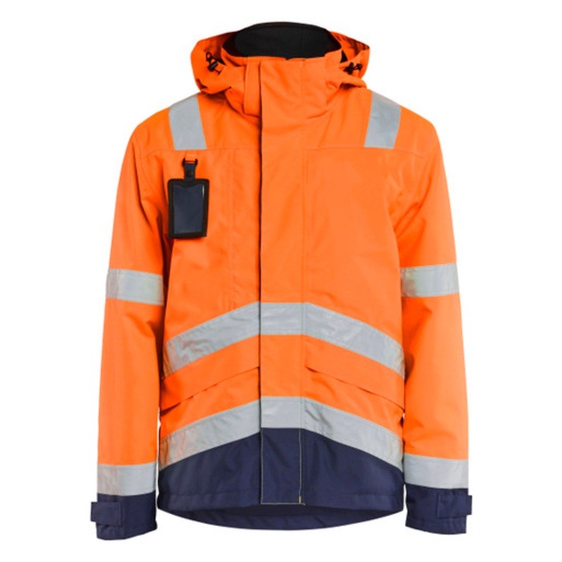BLAKLADER Rain Jacket | 4837 High Vis Orange / Navy Blue Craftsman Rain Jacket with Reflective Tape Polyester Waterproof
