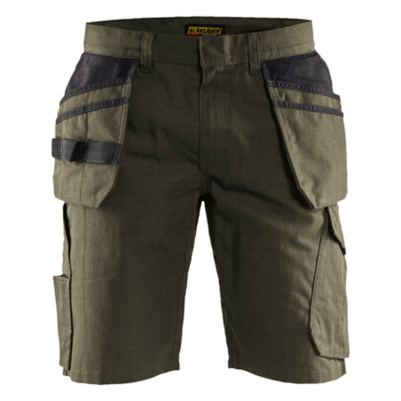 BLAKLADER Shorts | 1494 Service Stretch Olive Green Shorts with Holster Pockets Rip-Stop with Stretch
