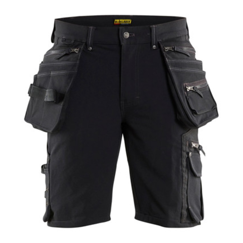 BLAKLADER Shorts | 1988 Mens Craftsman Black Shorts with Holster Pockets 4-Way Stretch