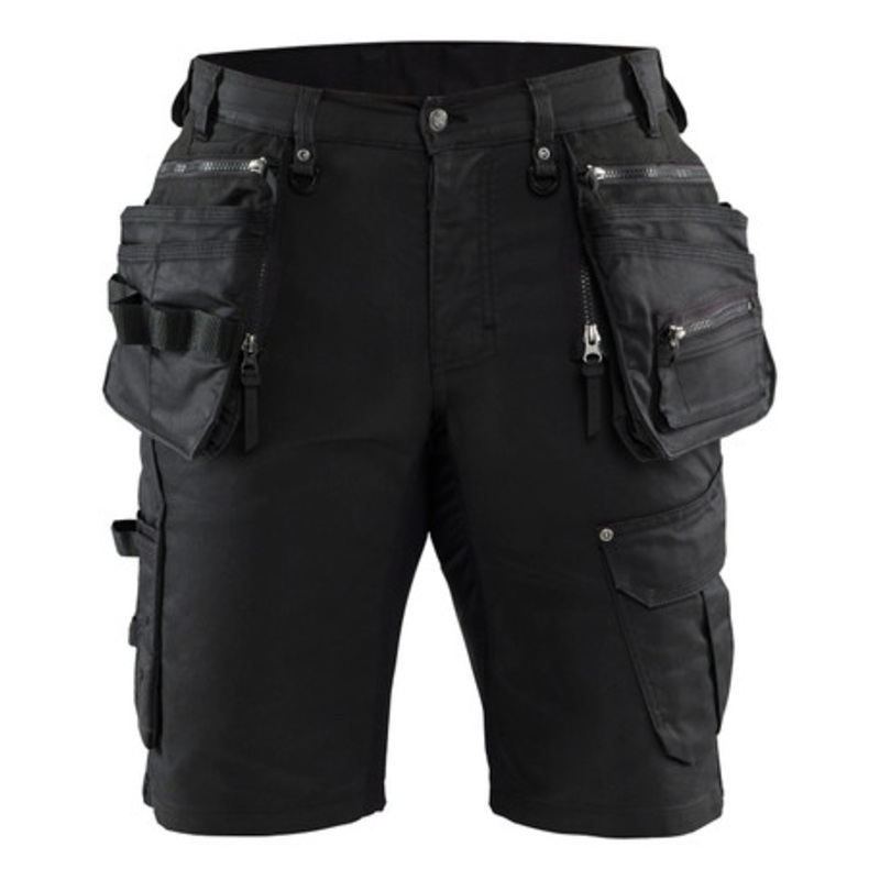 BLAKLADER Shorts | 1992 Mens Craftsman Black Shorts with Holster Pockets Denim with Stretch
