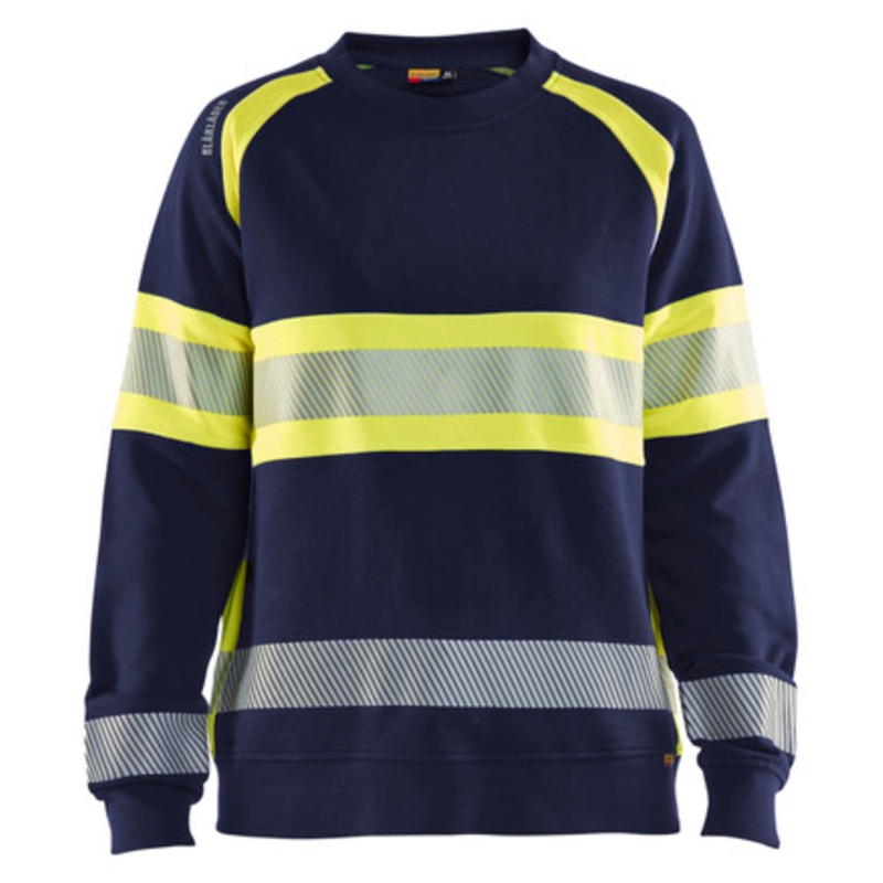 BLAKLADER Sweater | 3409 Womens Navy Blue / High Vis Yellow Sweater  with Reflective Tape Cotton – SALE