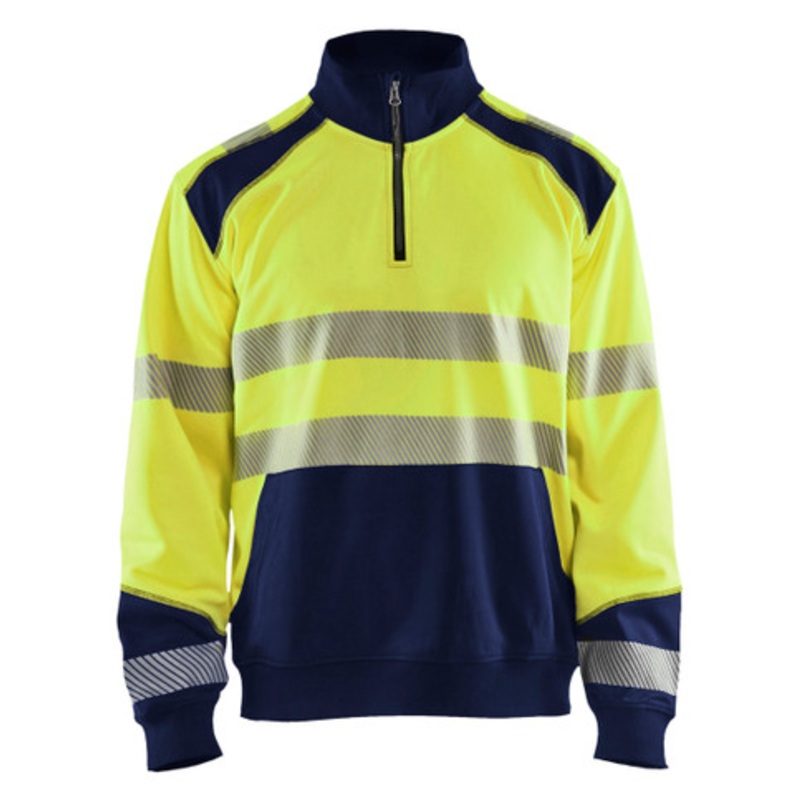 BLAKLADER Sweater | 3556  High Vis Yellow / Navy Blue 1/4 Zip Sweater in Reflective Tape Polyester