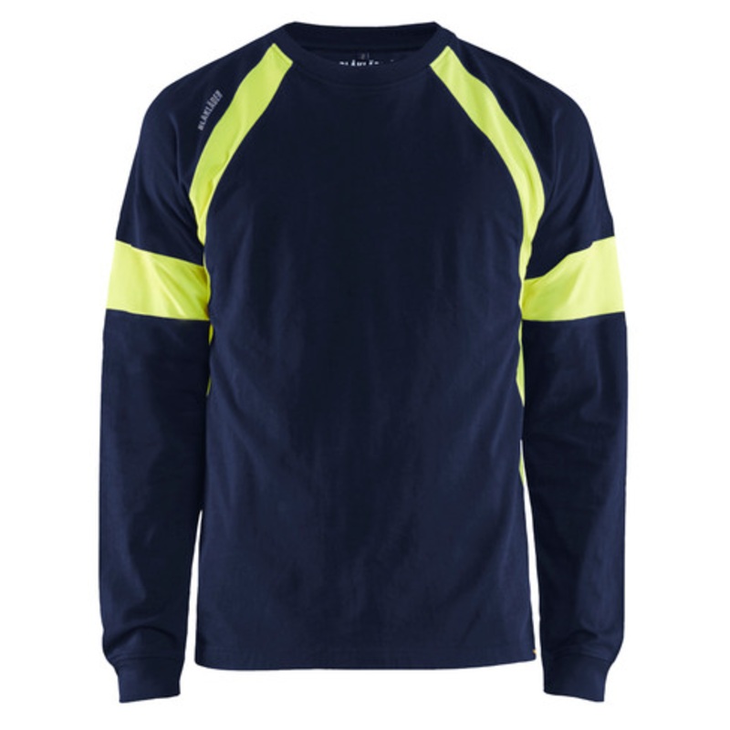 BLAKLADER T-Shirt | 3520 Navy Blue/High Vis Yellow Two Tone T-Shirt with Long Sleeve and in Cotton