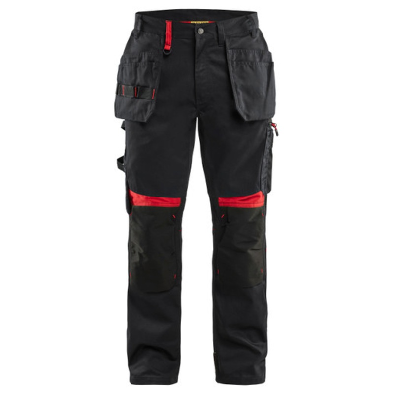 BLAKLADER Trousers | 1555  Craftsman Black / Red Trousers with Kneepad Pockets and Holster Pockets Cotton