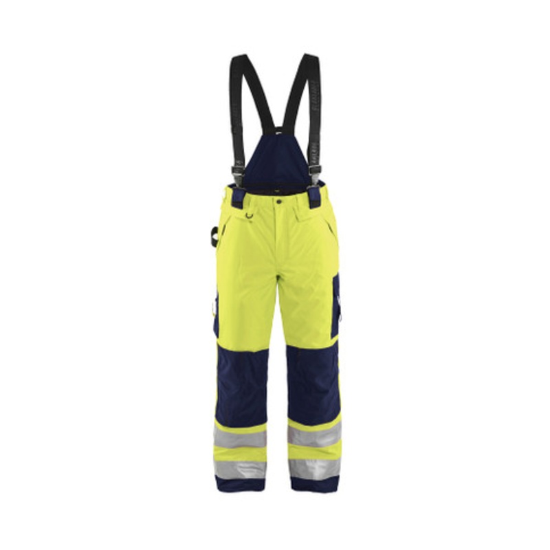 BLAKLADER Trousers | 1885 Mens Winter Shell High Vis Yellow / Navy Blue Trousers with Kneepad Pockets and Reflective Tape Polyester Waterproof