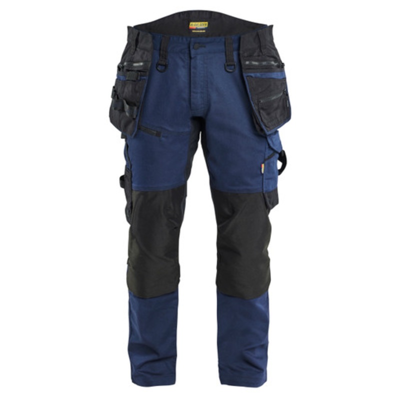 BLAKLADER Trousers | 1970 Craftsman Dark Navy Blue Trousers with Holster Pockets and Kneepad Pockets in Cordura with Stretch