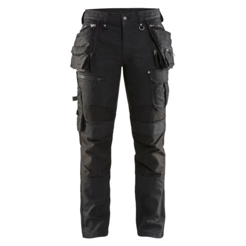 BLAKLADER Trousers | 1990 Craftsman Black/Black Trousers with Kneepad Pockets and Holster Pockets Denim with Stretch