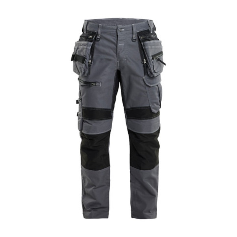 BLAKLADER Trousers | 1990 Grey Craftsman Trousers with Holster Pockets and Kneepad Pockets in Denim with Stretch