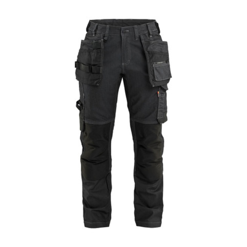 BLAKLADER Trousers | 7132 Black Womens Trousers with Holster Pockets and Kneepad Pockets in Denim with Stretch