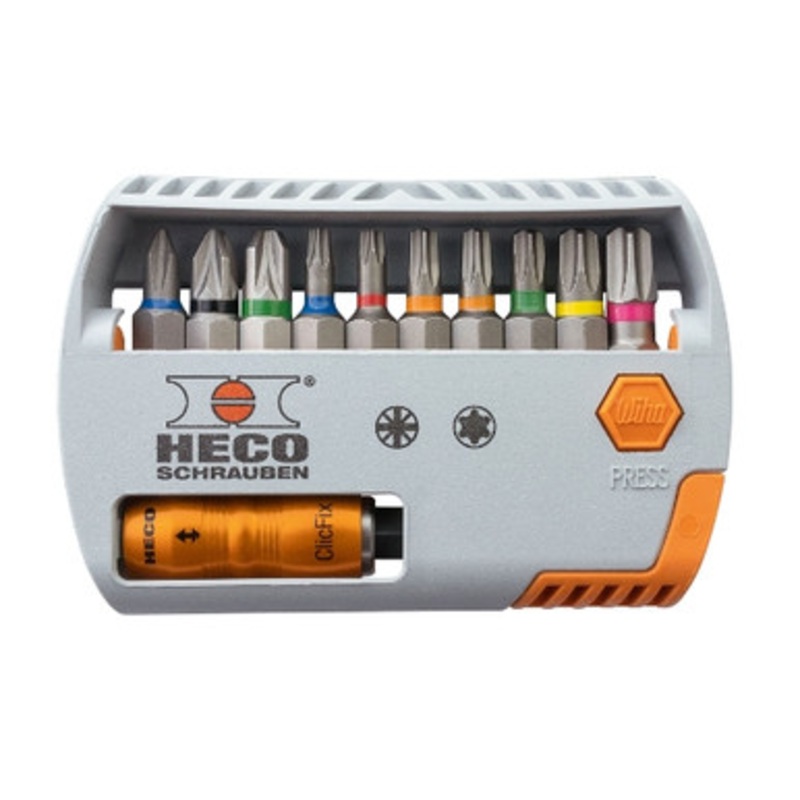 HECO Drive Bits | Bit-Selector with CLICFIX Assorted TORX and PZ Drive Bits in 25mm Length for  Shank