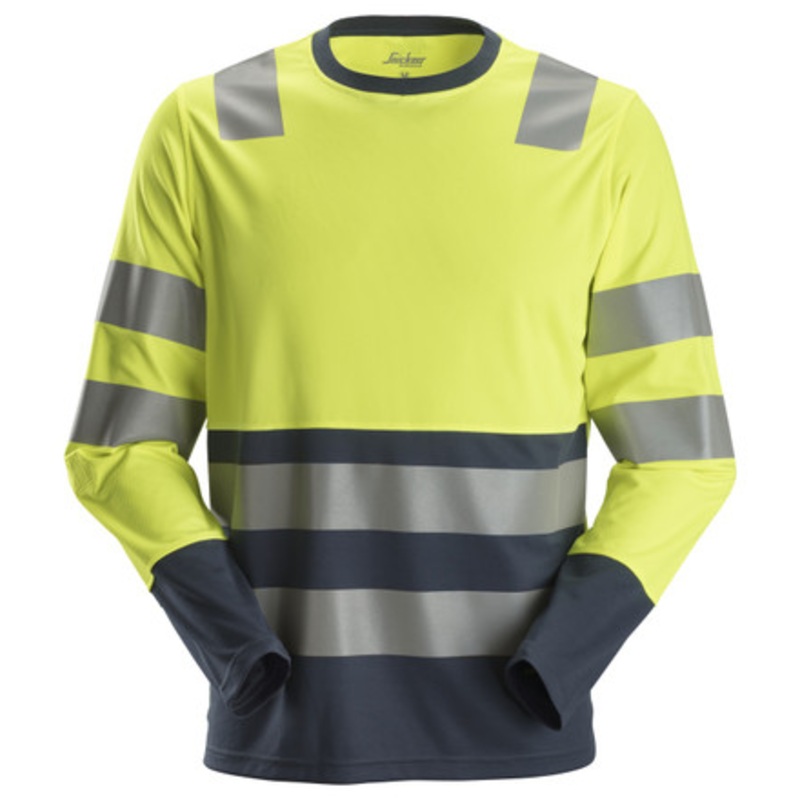 SNICKERS Shirt | 2433 High Vis Yellow/Navy Blue Shirt with Reflective Tape and in Polyester