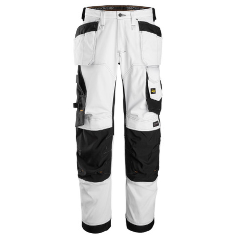 SNICKERS Trousers | 6251 White Painters Trousers with Kneepad Pockets and Holster Pockets in 2-Way Stretch