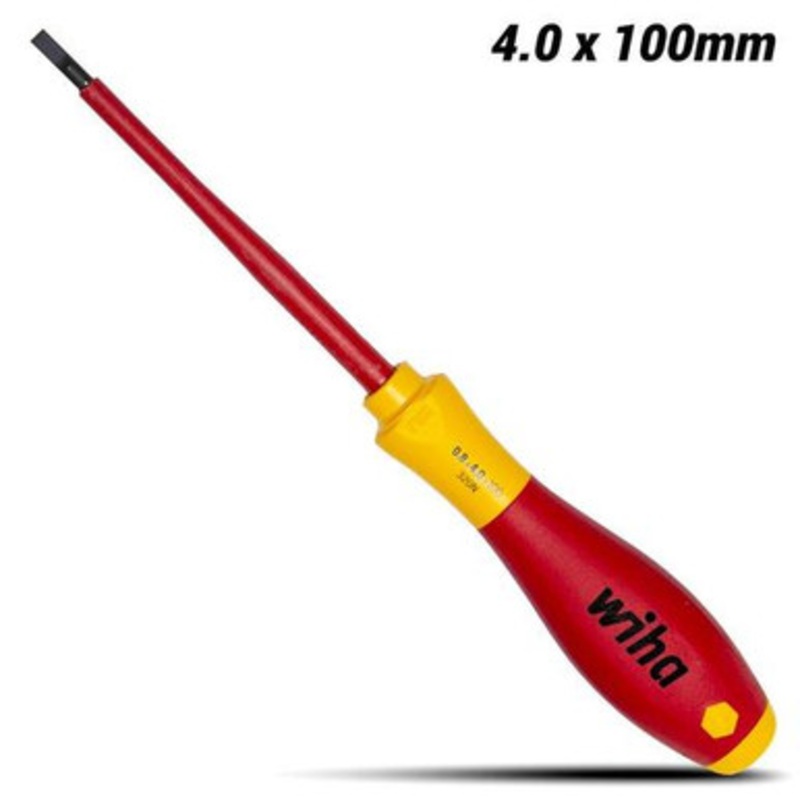 WIHA Screwdriver | Slotted 4.0 x 100mm VDE SoftFinish Screwdriver