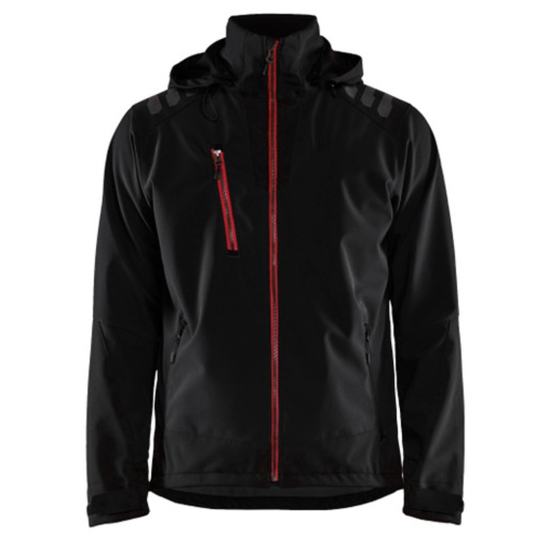 BLAKLADER Jacket | 4749 Black/Red Hooded Jacket with Water Repellent and in Softshell