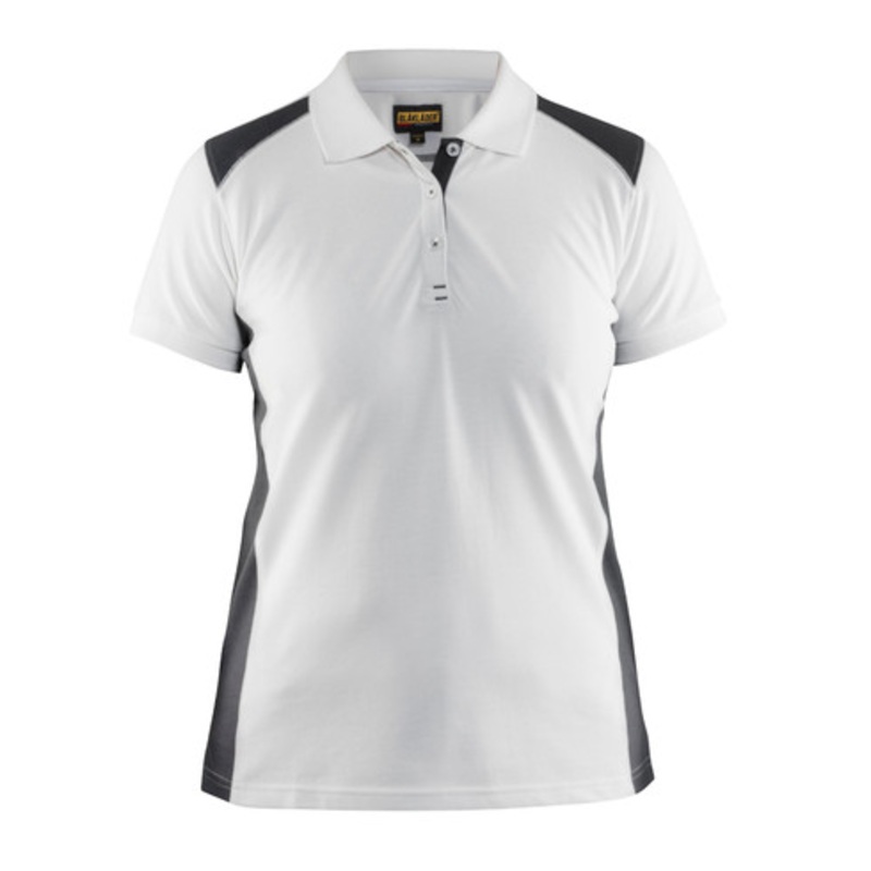 BLAKLADER Polo Shirt  | 3390 Womens White / Dark Grey Polo Shirt with Durable Poly/Cotton Blend