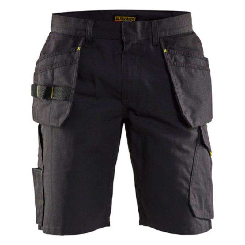 BLAKLADER Shorts | 1494 Service Stretch Black / Yellow Shorts with Holster Pockets Rip-Stop with Stretch
