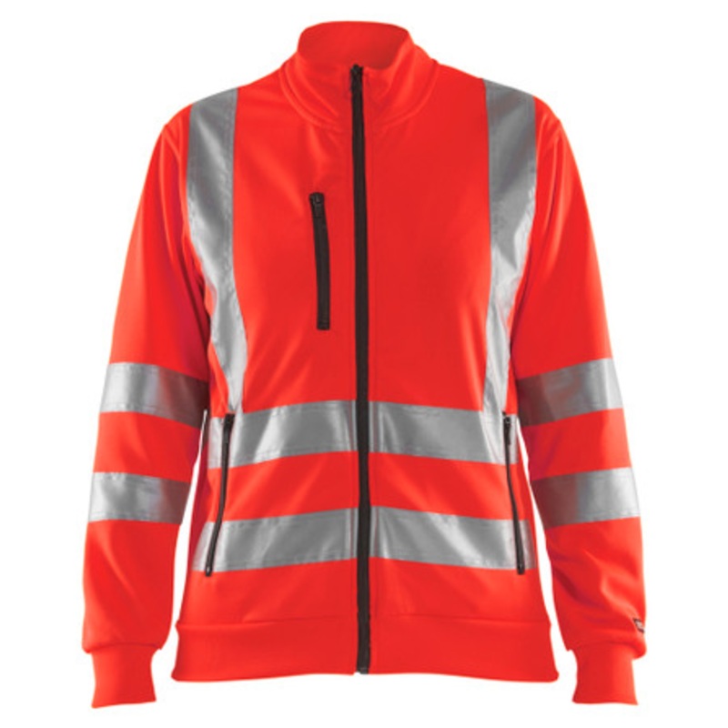 BLAKLADER Sweater Jacket | 3308 Womens High Vis Red Full Zip Sweater Jacket with Reflective Tape Polyester